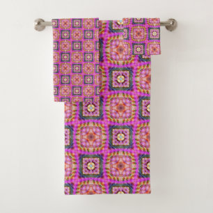 Conjunto De Toalhas Checkered cor-de-rosa