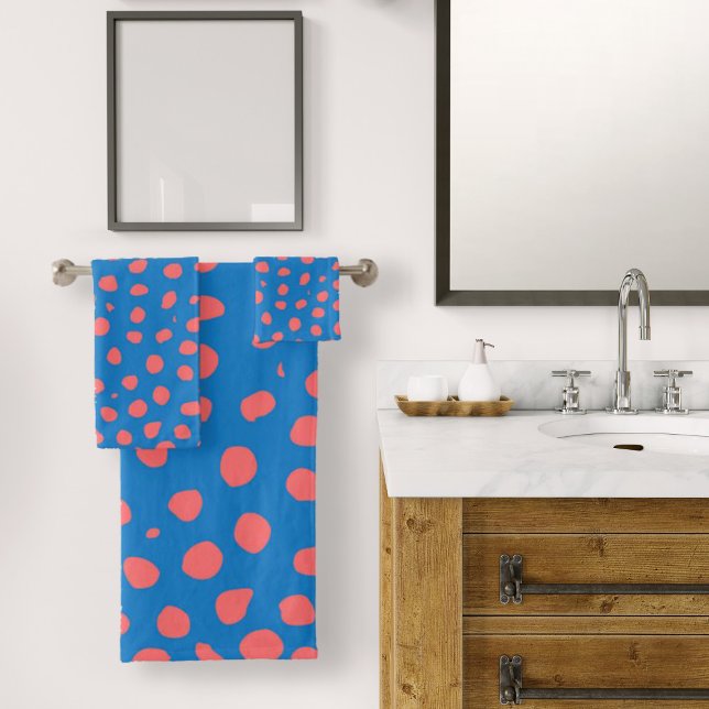 Conjunto De Toalhas Cheetah mancha Coral Azul (Cheetah spots Coral Blue Bath Towel Set by Looly Elzayat
)