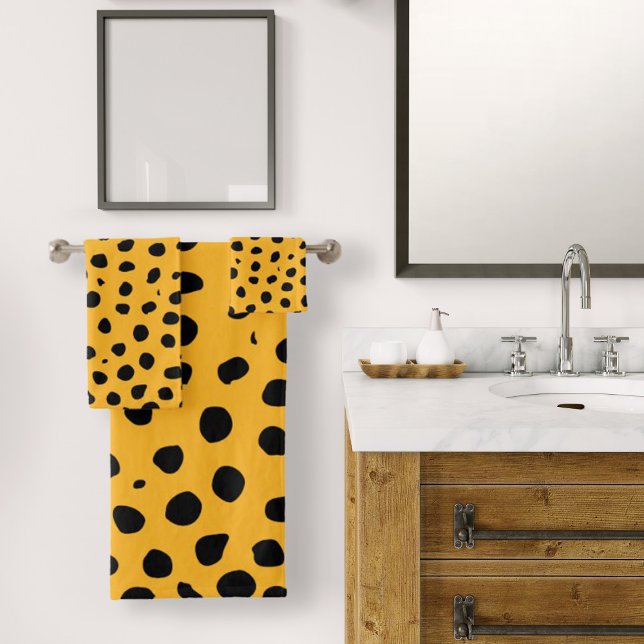 Conjunto De Toalhas Cheetah Spots Laranja Preto (Cheetah Spots Orange Black Bath Towel Set by Looly Elzayat
)
