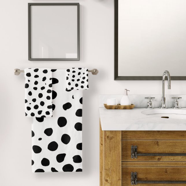 Conjunto De Toalhas Cheetah Spots Preto Branco (Cheetah Spots Black White Bath Towel Set by Looly Elzayat
)