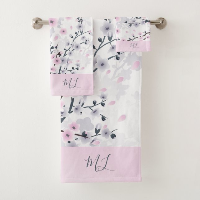 Conjunto De Toalhas Cherry Blossom Dusky Rosa Monograma (Insitu)