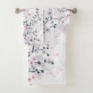Conjunto De Toalhas Cherry Blossom Ilustrativo Mágico Rosa Rosa