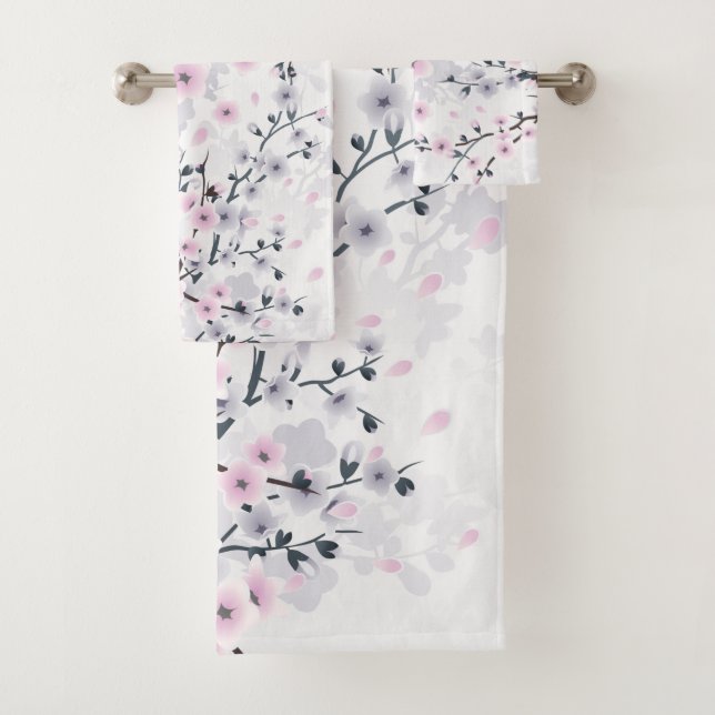 Conjunto De Toalhas Cherry Blossom Ilustrativo Rosa Mauve (Insitu)