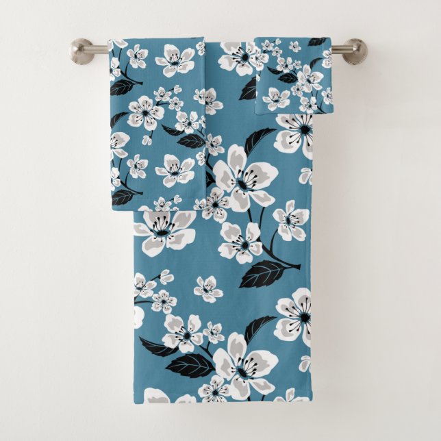 CONJUNTO DE TOALHAS CHERRY BLOSSOM - SAKURA (ENFUMAÇADO AZUL) (Insitu)