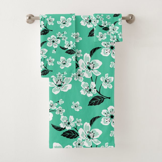 CONJUNTO DE TOALHAS CHERRY BLOSSOM - SAKURA (MINT) (Insitu)