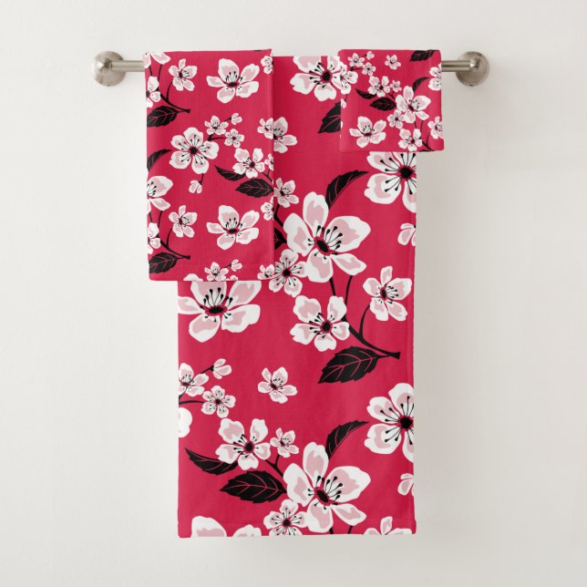 CONJUNTO DE TOALHAS CHERRY BLOSSOM - SAKURA (RED) BATH TOWEL SET (Insitu)