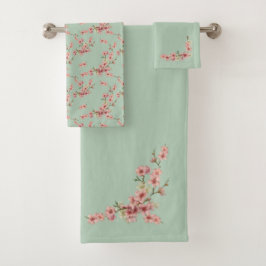 Conjunto De Toalhas Cherry Blossoms em Rosa e Teal