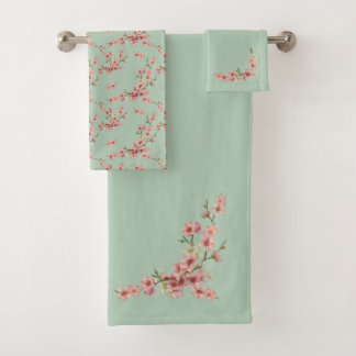 Conjunto De Toalhas Cherry Blossoms em Rosa e Teal