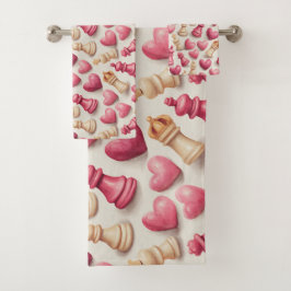 Conjunto De Toalhas Chess & Hearts Valentines Pattern
