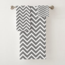 Conjunto De Toalhas Chevron Moderno Cinza Branco Geométrico