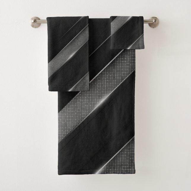 Conjunto De Toalhas Chevron Preto E Cinza (Insitu)