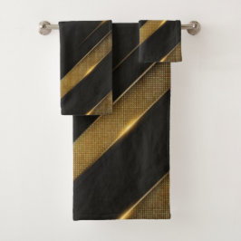 Conjunto De Toalhas Chevron Preto E Dourado