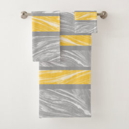 Conjunto De Toalhas Chic Amarelo e Cinza Marble Abstrato moderno