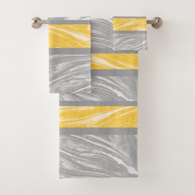 Conjunto De Toalhas Chic Amarelo e Cinza Marble Abstrato moderno (Insitu)