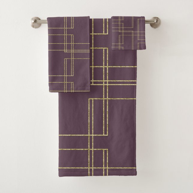 Conjunto De Toalhas Chic Berry Mauve e Dourado Glam Geométrico (Insitu)