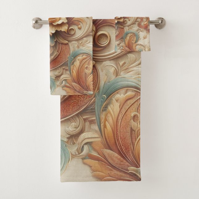 Conjunto De Toalhas Chic, Cremes Elegantes e textura de flor de couro (Insitu)