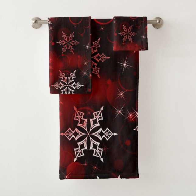 Conjunto De Toalhas Chic Crimson Red Snowflake Motif (Insitu)