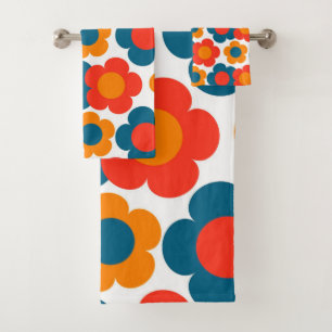 Conjunto De Toalhas Chic do Boho de Flor Azul e Laranja