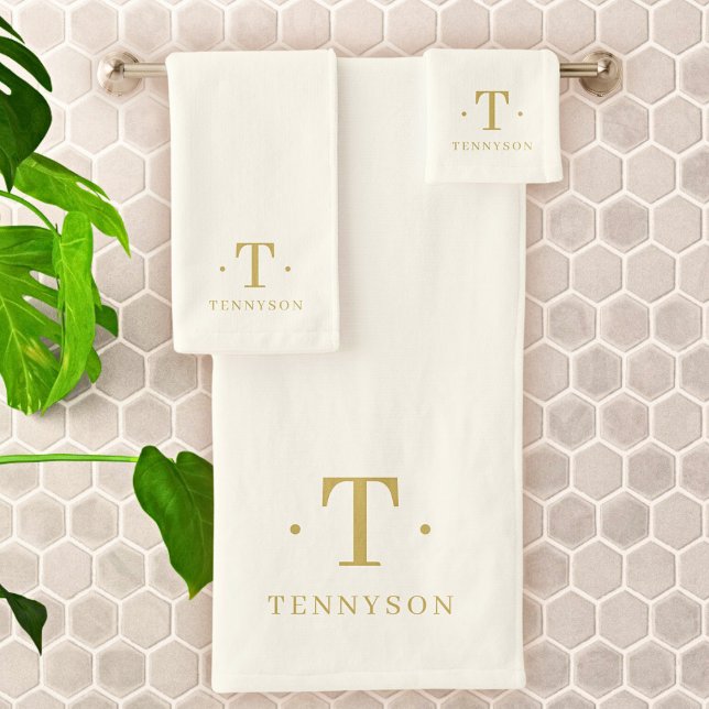 Conjunto De Toalhas Chic Dourada Mínima de Ivory Elegante Monograma (Criador carregado)
