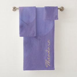 Conjunto De Toalhas Chic Dourada Violet Abstrato Floral