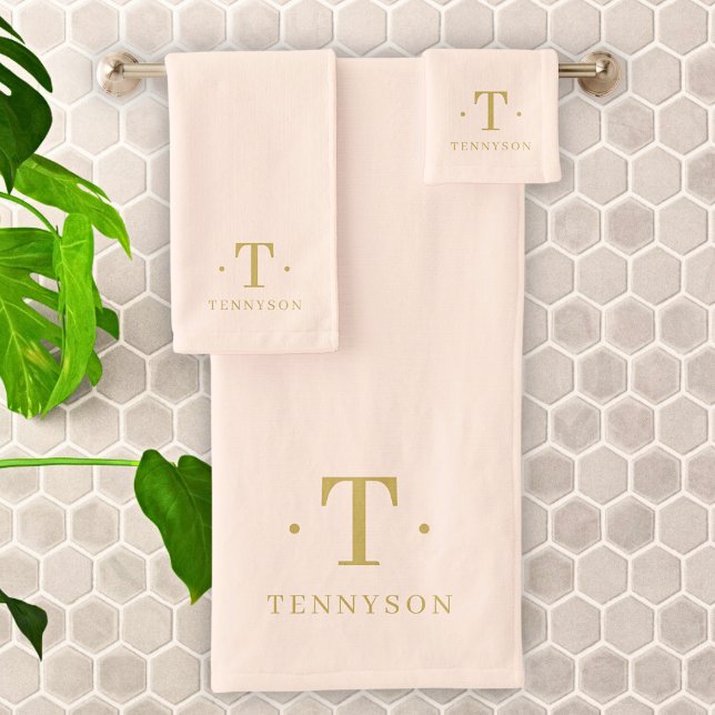 Conjunto De Toalhas Chic Dourado Mínimo Escamudo Elegante Monograma (Criador carregado)