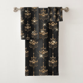 Conjunto De Toalhas Chic Dourado Sparkle Chandelier Black