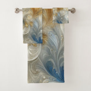 Conjunto De Toalhas Chic Elegant Swirls in Dourado, Silver, Blue, Yell