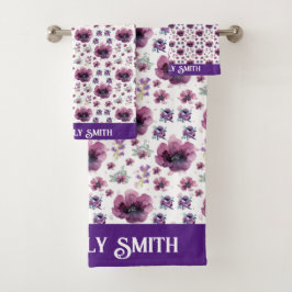 Conjunto De Toalhas chic floral foliage purple blooming flowers