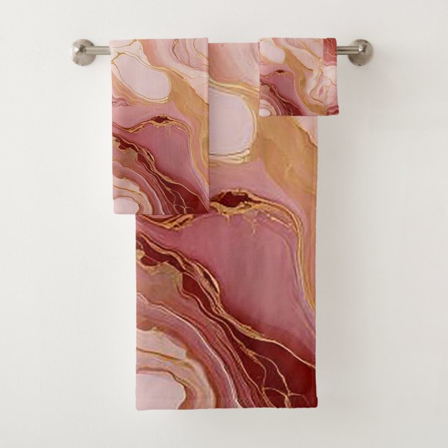 Conjunto De Toalhas Chic Ivory, Terracotta e Dourada Marbleized (Insitu)