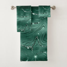 Conjunto De Toalhas Chic Luxury Emerald Green Silver Glitter