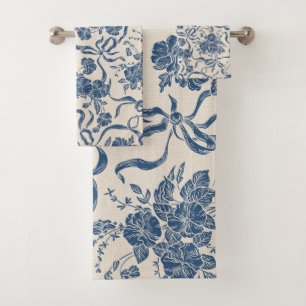 Conjunto De Toalhas Chic Modern Vintage Marinho de Marfim Padrão Flor