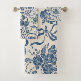 Conjunto De Toalhas Chic Modern Vintage Marinho de Marfim Padrão Flora