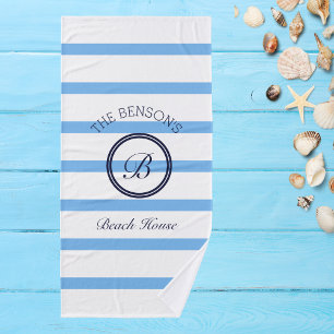 Conjunto De Toalhas Chic Monograma Blue Stripes Nome da família Beach