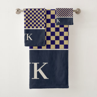 Conjunto De Toalhas Chic Navy Xadrez Spa Monograma
