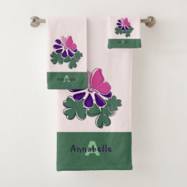 Conjunto De Toalhas Chic Nome inicial Verde Borboleta Lave Verde Flor