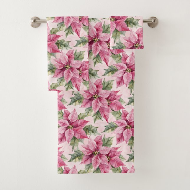 Conjunto De Toalhas Chic Pink Poinsettia Flowers Natal (Insitu)