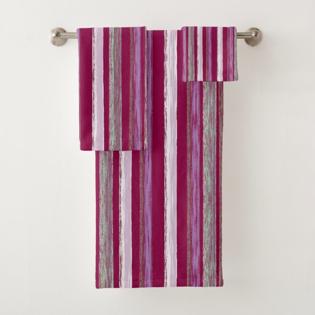 Conjunto De Toalhas Chic Plum Pink Beach Hut Stripes Art de Heva Weva (Insitu)