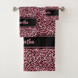 Conjunto De Toalhas Chic Preto Rosa Estampa de Leopardo Personalizado