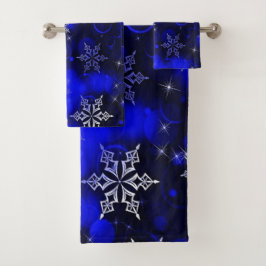 Conjunto De Toalhas Chic Royal Blue Snowflake Motif