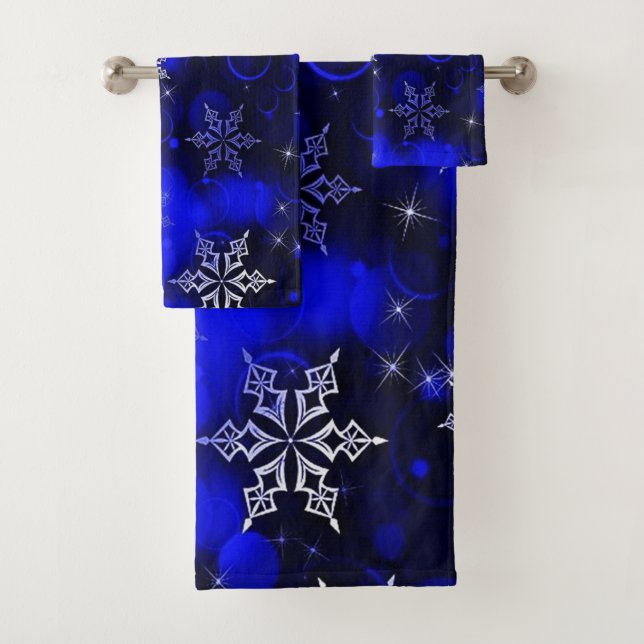 Conjunto De Toalhas Chic Royal Blue Snowflake Motif (Insitu)