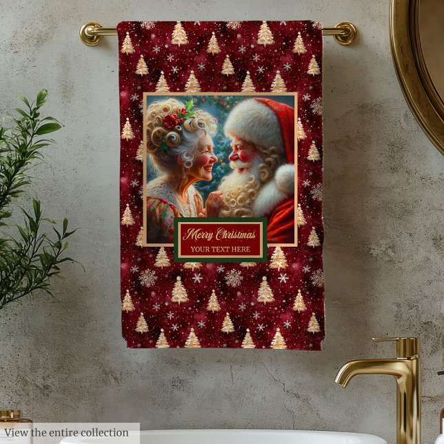 Conjunto De Toalhas Chic Sr. e Sra. Claus Red Dourado Bath Towel (Chic Mr. and Mrs. Claus Red Gold Bath Towel)