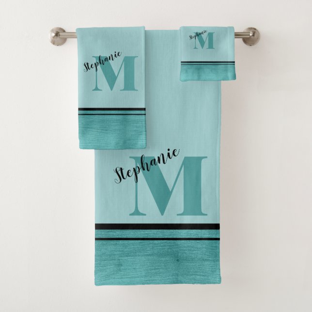 Conjunto De Toalhas Chic Teal Brutado Metal Monograma Elegante (Insitu)