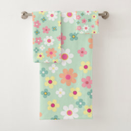 Conjunto De Toalhas Chic teal & orang pink cute floral pattern