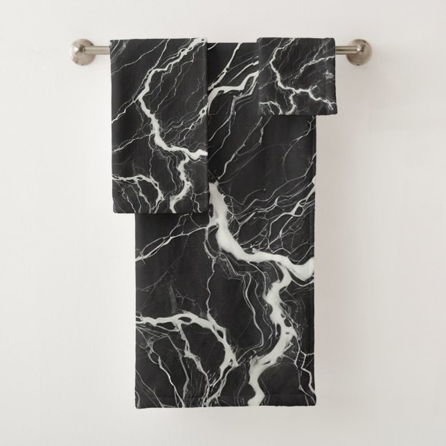 Conjunto De Toalhas Chic Visual de Mármore Preto e Branco Glamour (Insitu)