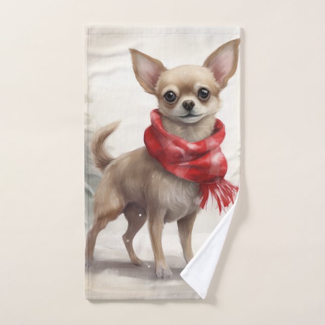 Conjunto De Toalhas Chihuahua Dog no Natal da Neve (Toalha de mão)