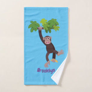Conjunto De Toalhas Chimpanzé bonito na selva pendurada em desenho ani