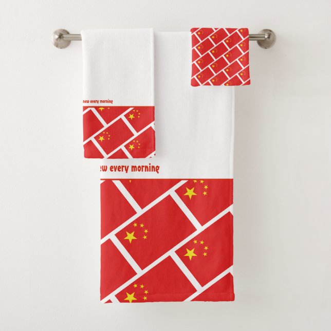 Conjunto De Toalhas CHINA FLAG Personalizada Escritura BRANCA CHINESA (Insitu)