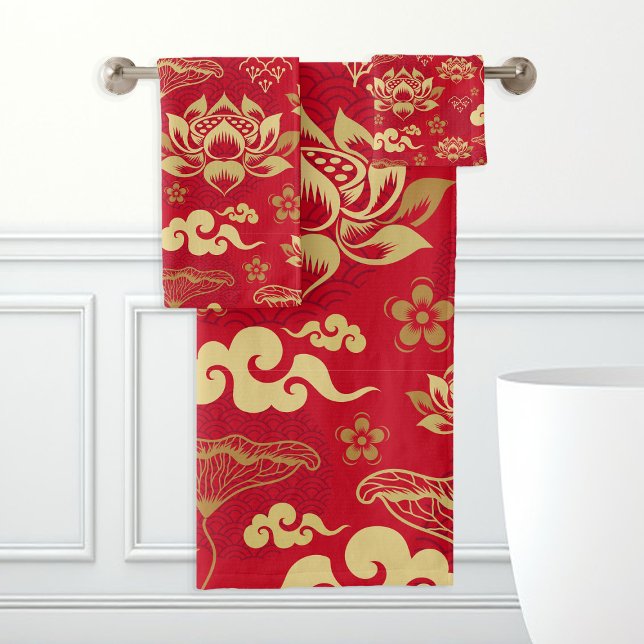 Conjunto De Toalhas Chinês Lotus Floral Oriental — Trendência do Padrã (Criador carregado)