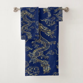Conjunto De Toalhas Chinese Dragon Gold and Dark Blue