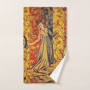 Conjunto De Toalhas Chinoiserie amarela azul-vermelha medieval italian